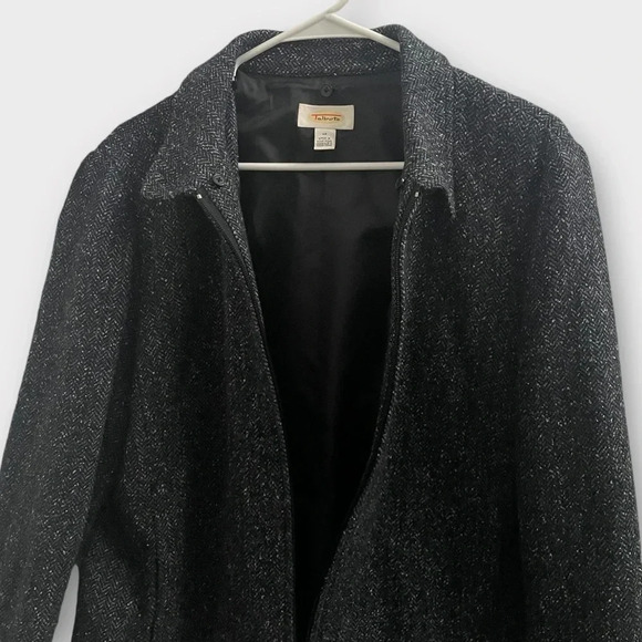 Vintage Talbots Herringbone Tweed Zip Jacket. blue black wool silk blazer zipper - Picture 9 of 12